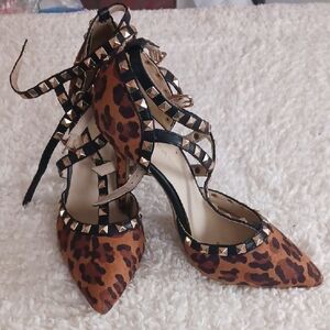 Leopard Print Studded Women's Heels